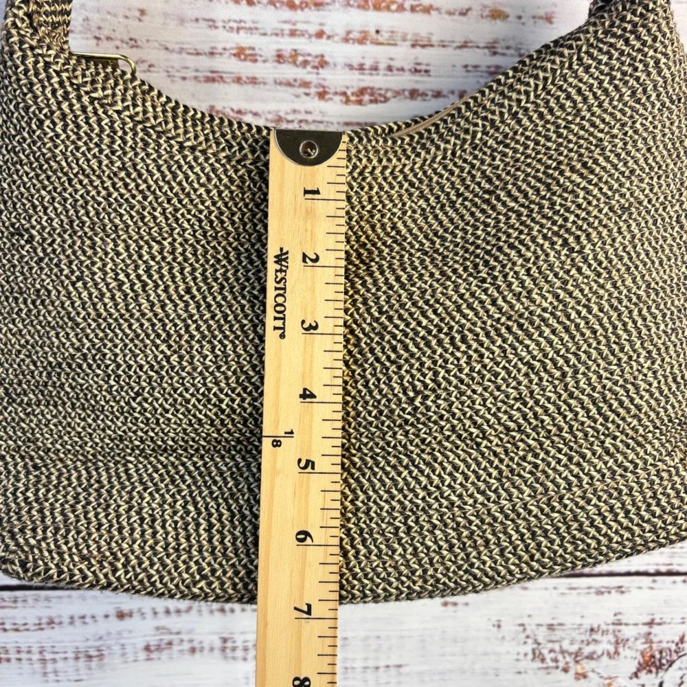Orvis Woven Straw Hobo Shoulder Bag Black Tan Paper Blend Top Zip 1004564‎ 1P5